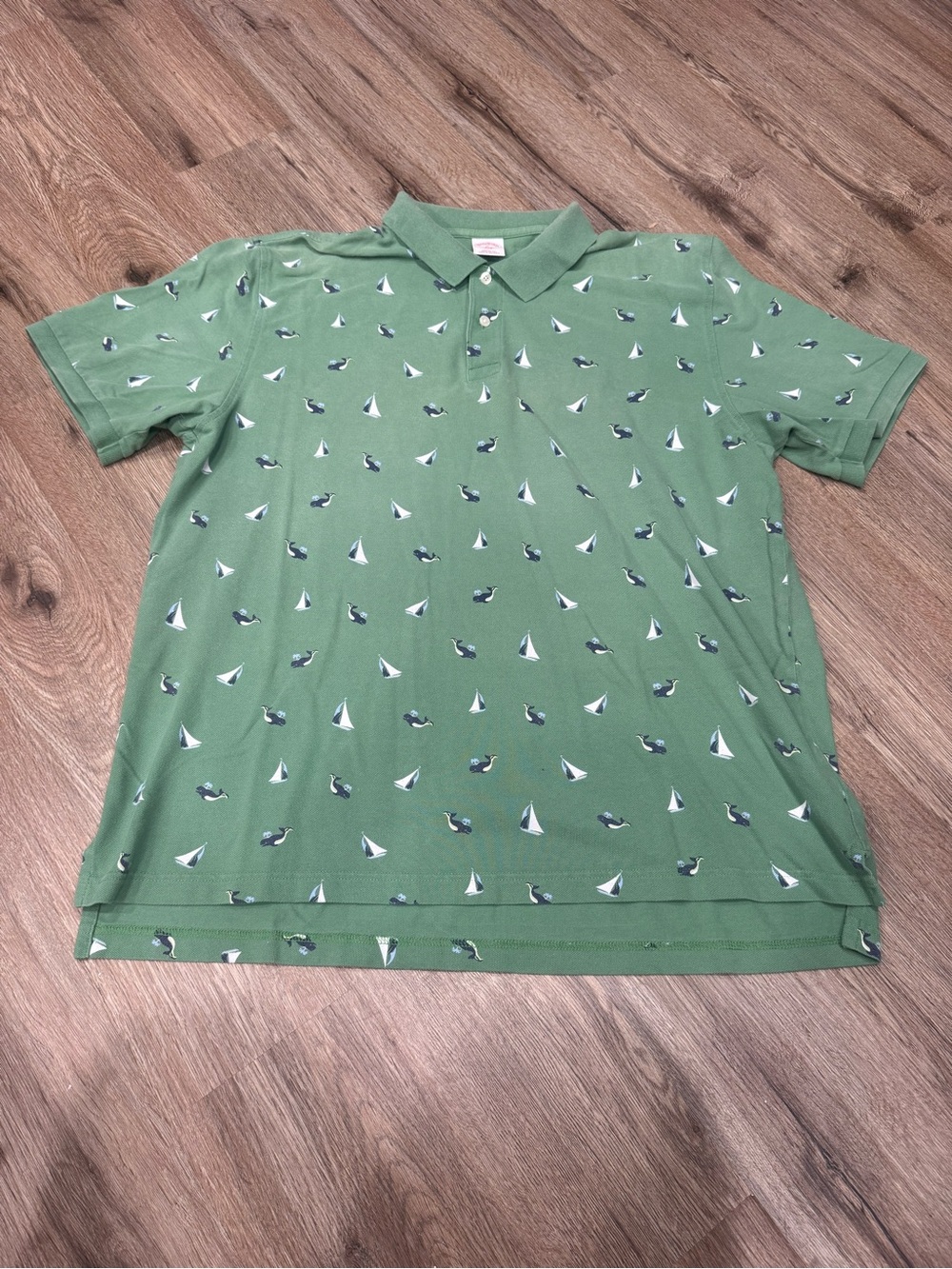Brooks Brothers Green Polo with Nautical Sailboat & Whale Print